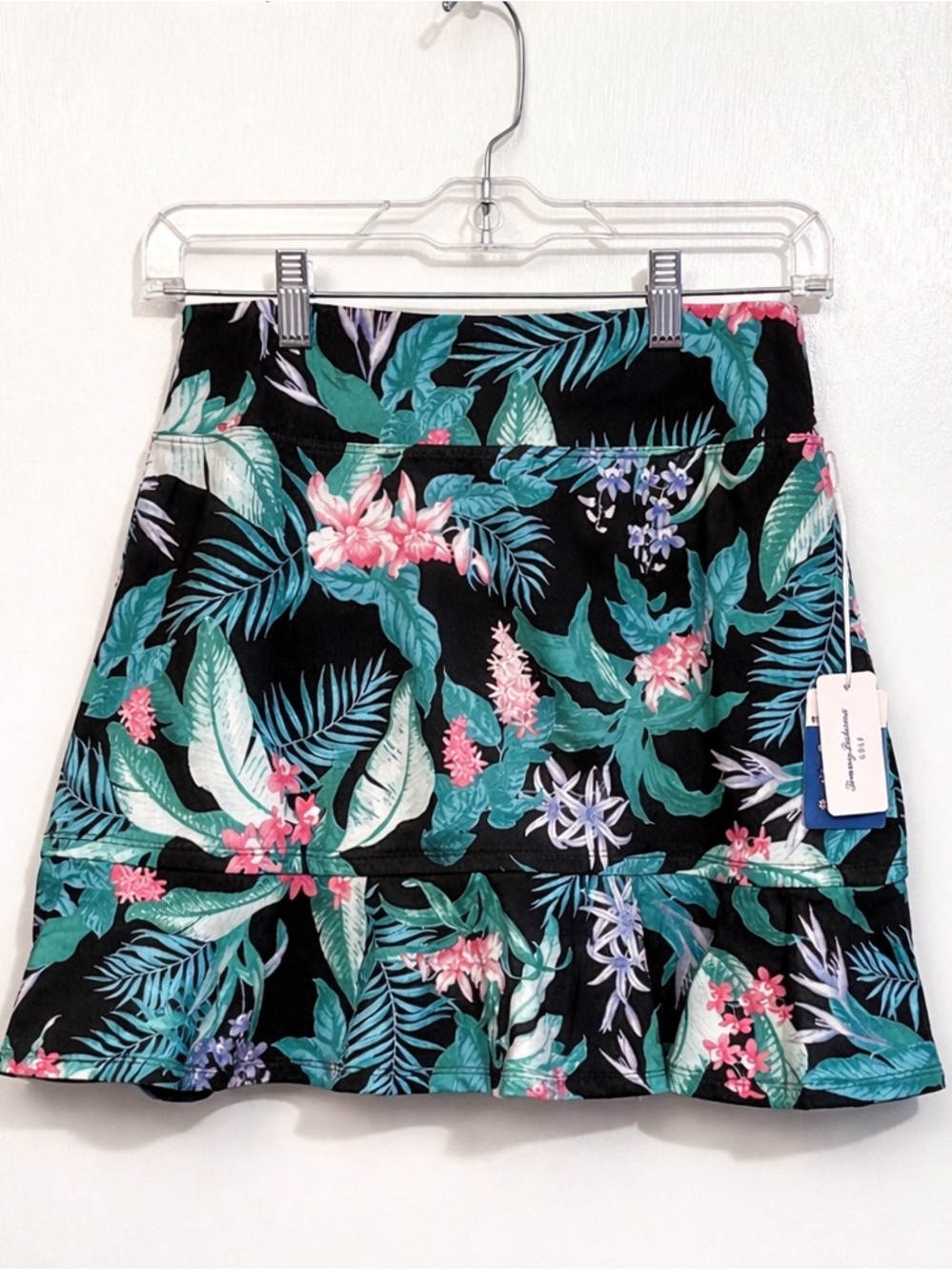 Tommy Bahama Black Tropical Floral Ruffle Hem Skirt